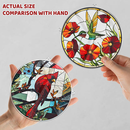 2 Hummingbird Cardinal Acrylic Suncatcher, Art Decor for Home, Suncatcher for Window Hanging, Indoor, Garden, Housewarming, Gift for Mom, Grandma, Women, Friend, Bird Lovers SCB-A6-B1