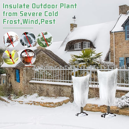 4 Pcs Plant Covers Freeze Protection Reusable Plant Protector with Zipper and Drawstring, Winter Bush Covers Freeze Protection from Cold Sun Frost Wind(White)