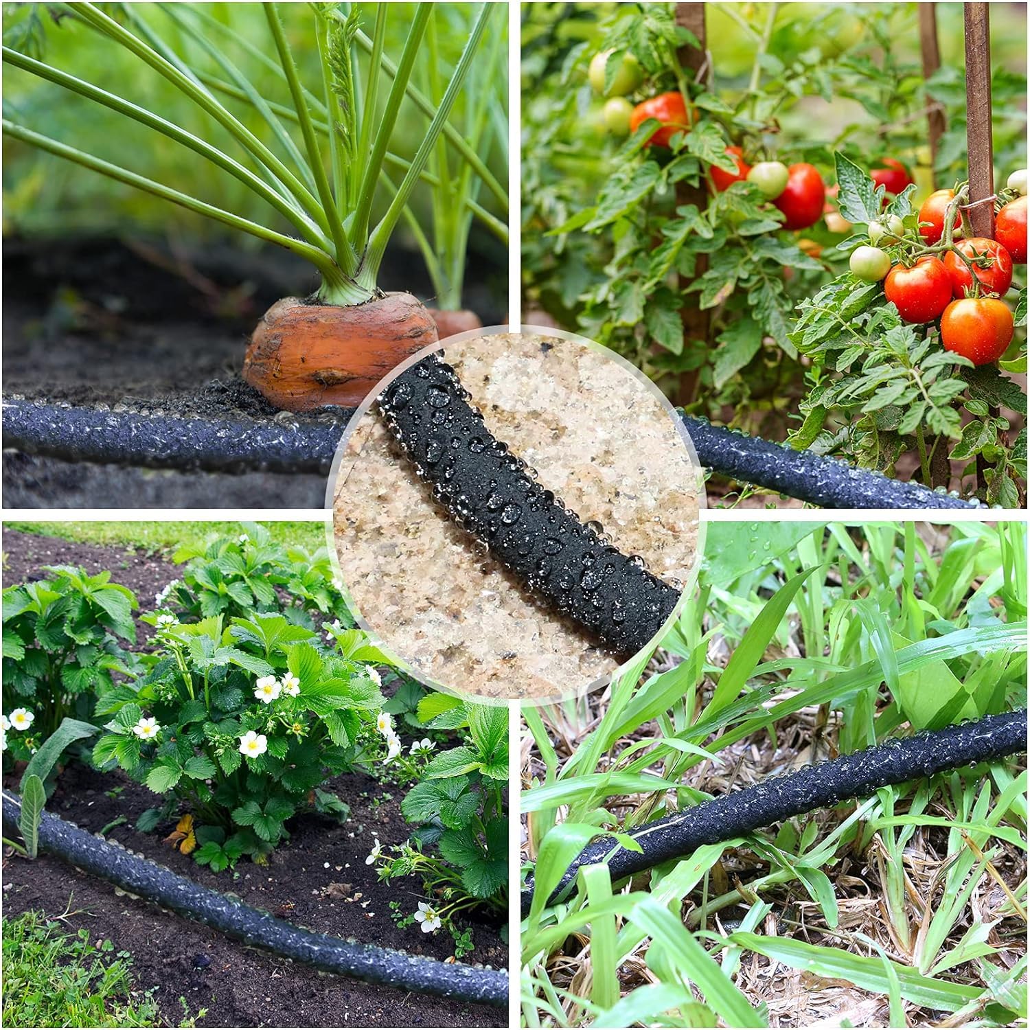 Soaker Hose, 1/2" x 150FT Round-Rubber Garden Soaker Hose, Heavy Duty Water Seeper Soaker Hoses for