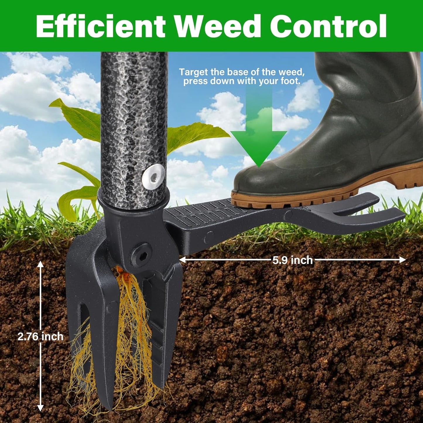 Weed Puller Tool, 61" Stand Up Heavy Duty Gardening Hand Weeder Tools with 4 Claw Steel for Dandelion, Horseweed, Thistle, Remove Weeds Without Bending, Kneeling, Pulling