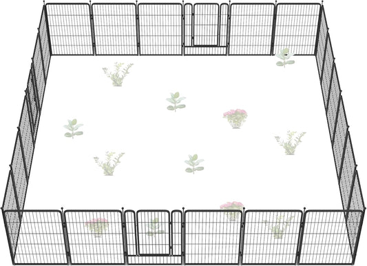 FXW Garden Fence Outdoor for The Yard – 40in(H) x 54.7ft(L) Heavy Duty Metal Animal Barrier for Dog and Rabbit, Decorative Dog Fence, 24 Panels, Black