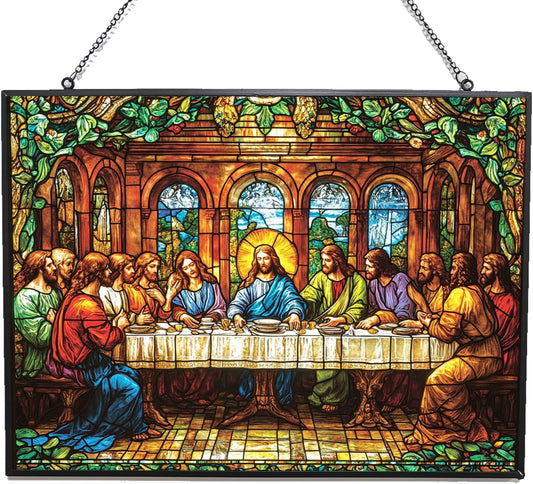 Customized Rectangle Art Nouveau Last Supper Stained Glass Suncatcher Stained Glass Window Hanging