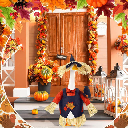 3 Pcs Thanksgiving Scarecrow Porch Goose Outfits for 23 Inch Lawn Statue Goose Design with Hat Thanksgiving Day Fall Garden Patio Yard Outdoor Party Decorations(Male Scarecrow)