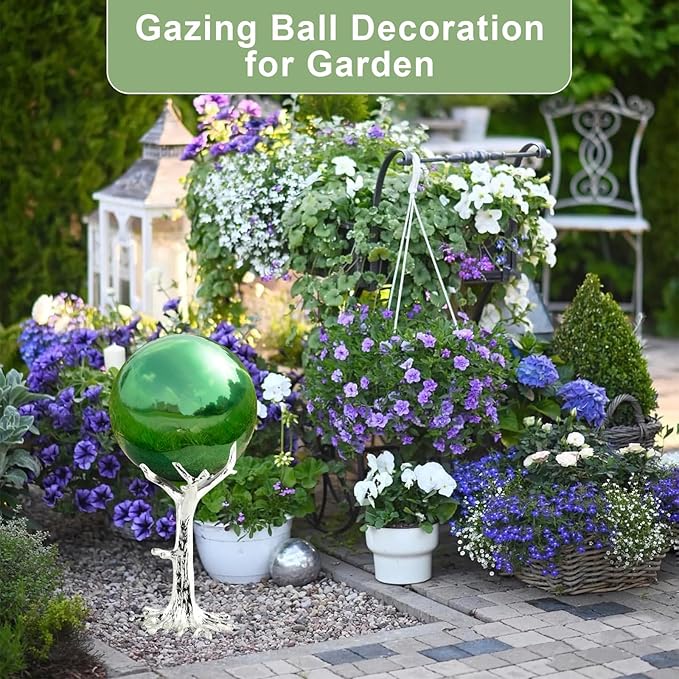 Nerien 6 Inch Gazing Ball, Stainless Steel Garden Mirror Globe, Polished Ornament Sphere, Hollow Floating Reflective Hemisphere, Home Outdoor Pond Housewarming Swimming Pool Decoration Gift, Green