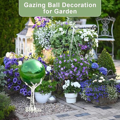 Nerien 6 Inch Gazing Ball, Stainless Steel Garden Mirror Globe, Polished Ornament Sphere, Hollow Floating Reflective Hemisphere, Home Outdoor Pond Housewarming Swimming Pool Decoration Gift, Green