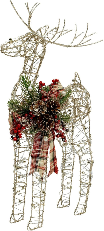Alpine Corporation Gold Wire Holiday Decor Reindeer with Warm White LED Lights