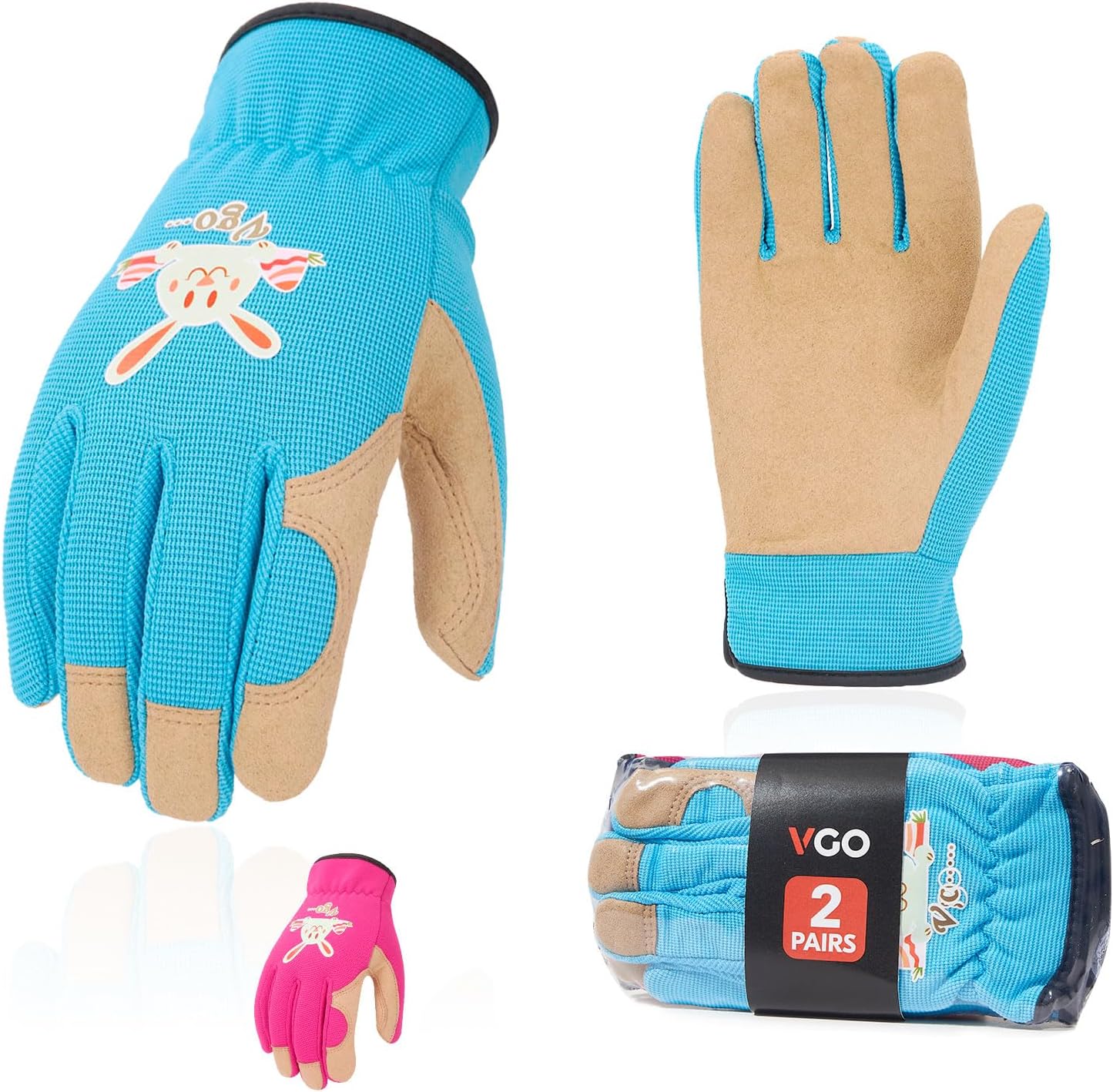 Vgo... 2Pairs Age 3-4 Kids Gardening, Lawning, Working Gloves(Size XS, 2Colors, KID-SL7362)