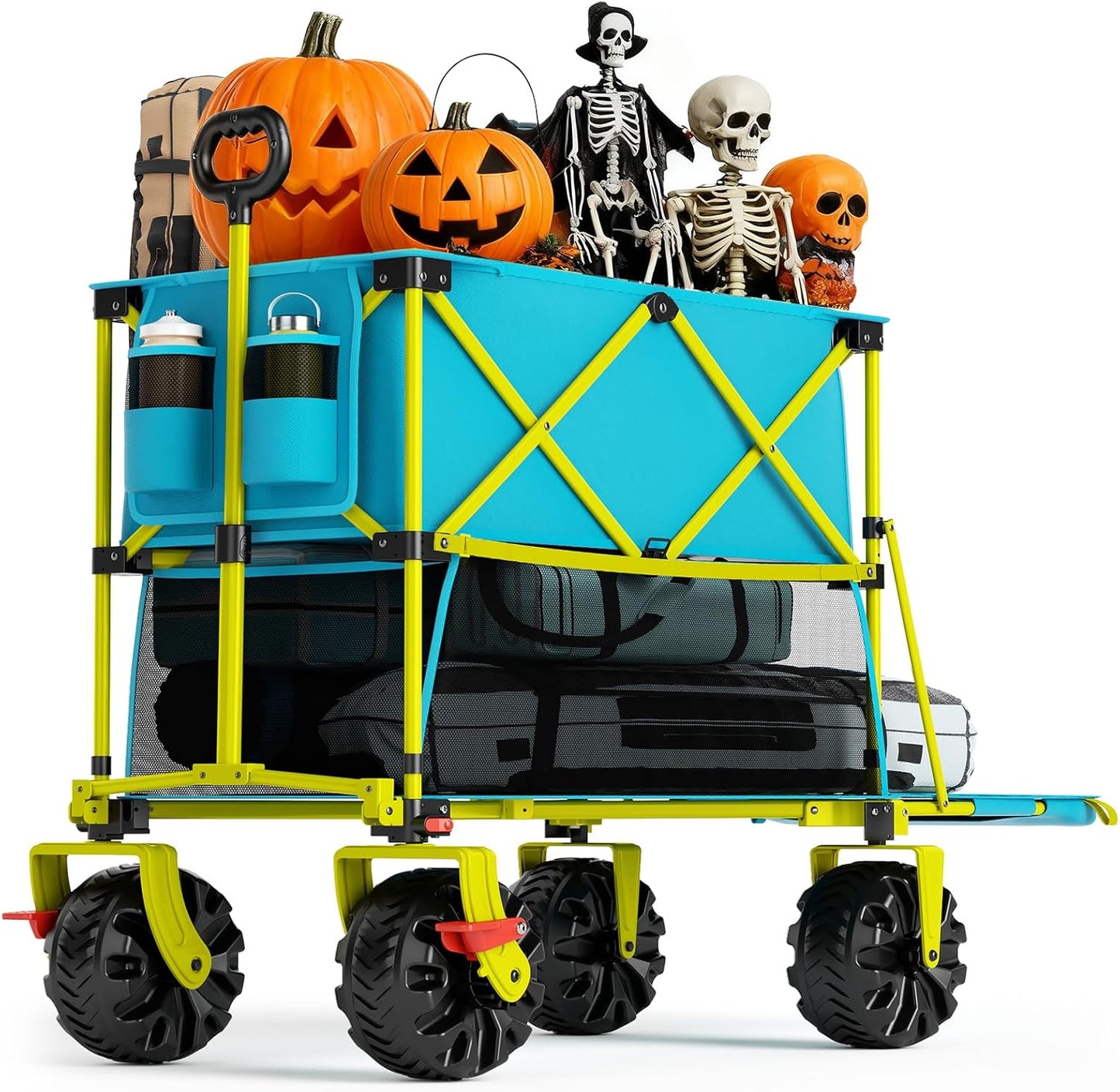 Old Bahama Bay 400L Collapsible Double Decker Beach Wagon with Brakes, Folding Beach Cart with 54" Extra Long Decker, 450LBS Heavy Duty Wagon Chart with All-Terrain Big Wheels for Sand Camping Garden