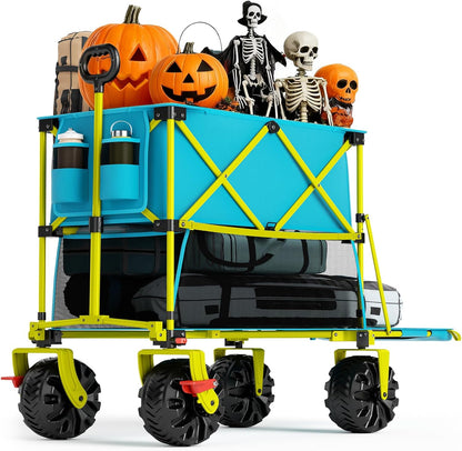 Old Bahama Bay 400L Collapsible Double Decker Beach Wagon with Brakes, Folding Beach Cart with 54" Extra Long Decker, 450LBS Heavy Duty Wagon Chart with All-Terrain Big Wheels for Sand Camping Garden