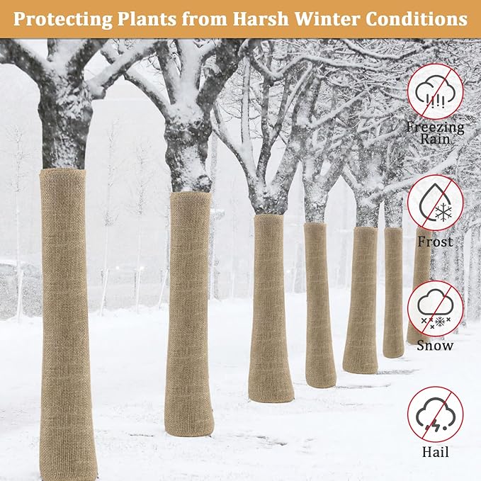 Riare 15 Feet x 40 Inch Natural Burlap Plant Covers Freeze Protection- High Density Jute Burlap Winter Plant Blankets Frost, Winter Frost Cloth for Outdoor Plants Trees Shrubs Winter Frost Protection