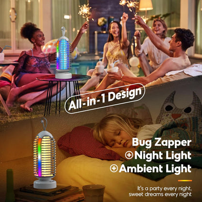 Bug Zapper with Marquee Light, Mosquito Zapper Indoor Outdoor, 4000mAh, Smart Auto On/Off Rechargeable Fly Zapper, Cordless Portable Waterproof Insect Killer for Home, Kitchen, Patio, Camping, Party