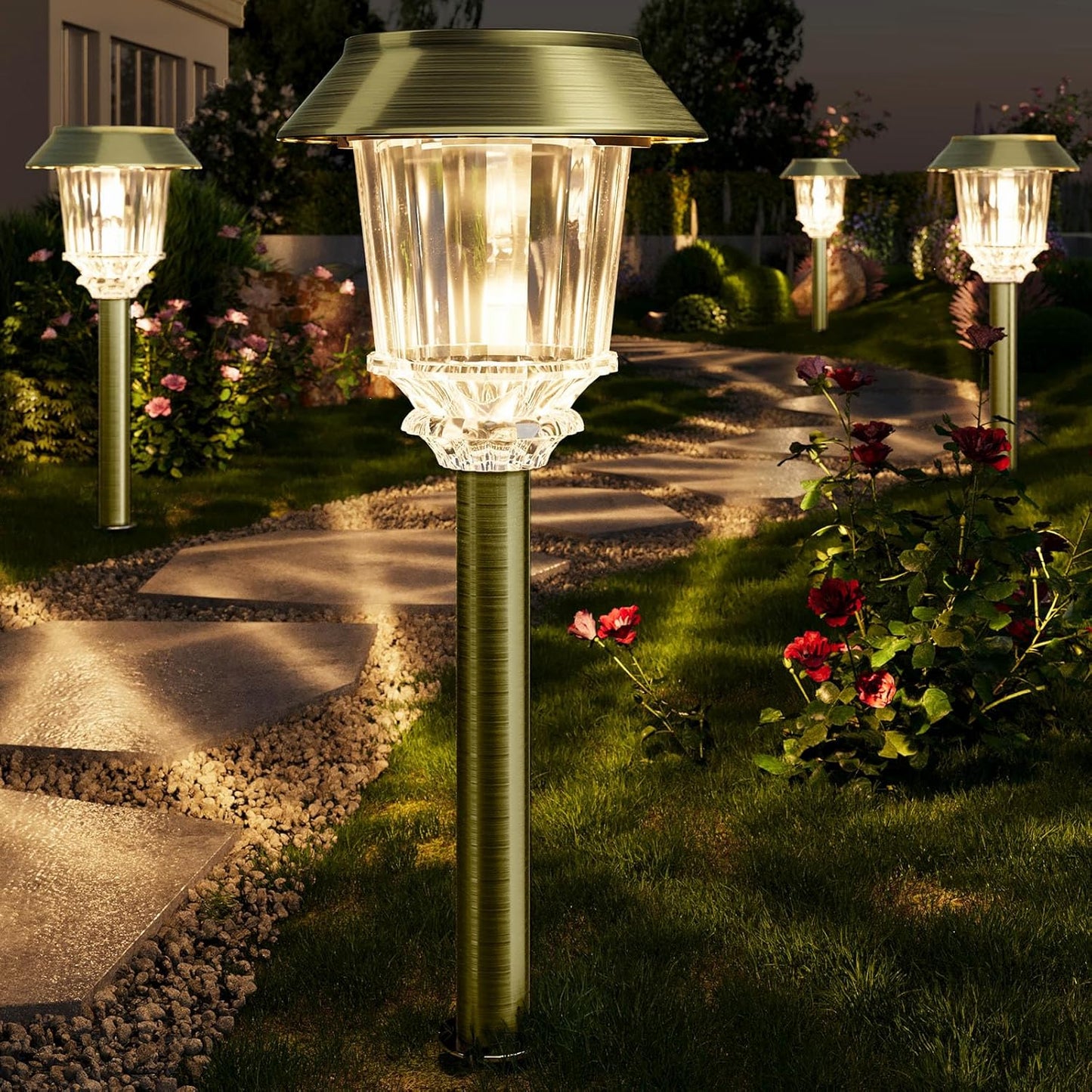XMCOSY+ Solar Pathway Lights Waterproof - 6 Pack Solar Lights Outdoor, 10-40 LM Dimmable Outdoor Solar Light for Yard Pathway Garden Driveway Walkway (Bronze)