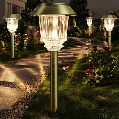XMCOSY+ Solar Pathway Lights Outdoor - 4 Pack Auto On/Off 10-40 LM Dimmable Waterproof Outdoor Solar Lights for Yard Pathway Garden Driveway Walkway (Bronze)