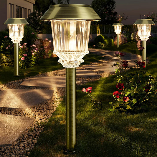 XMCOSY+ Solar Pathway Lights Outdoor - 4 Pack Auto On/Off 10-40 LM Dimmable Waterproof Outdoor Solar Lights for Yard Pathway Garden Driveway Walkway (Bronze)