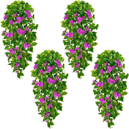 BLEUM CADE Artificial Hanging Flowers for Outdoors, 4pcs Fake Hanging Plants Pothos Vines with