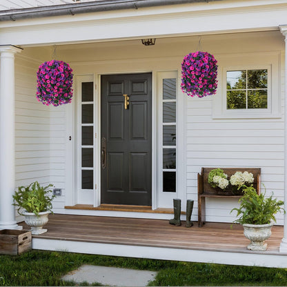 HyeFlora Artificial Fake Hanging Flowers Plants for Outdoor Outside, 2PCS Faux Silk Morning Glory Trailing Vines UV Resistant Look Real for Home Planter Porch Patio (Dark Purple and Fuchsia)