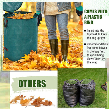 10 Pcs 72 Gallons Yard Waste Bags with Lid and 4 Pairs Gardening Coated Gloves Leaf Bags (h30" x D26") 4 Handles Large Waste Container for Lawn Yard Weed Leaf