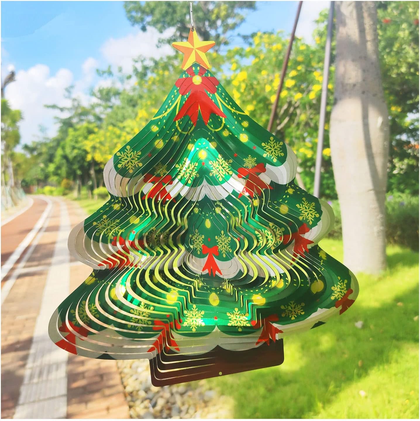 Christmas 3D Wind Spinners Ornament, 12in Large Stainless Steel Outdoor Christma Tree for Winter Indoor Garden Yard Crafts Ornaments Decoration(Chrismas Tree)