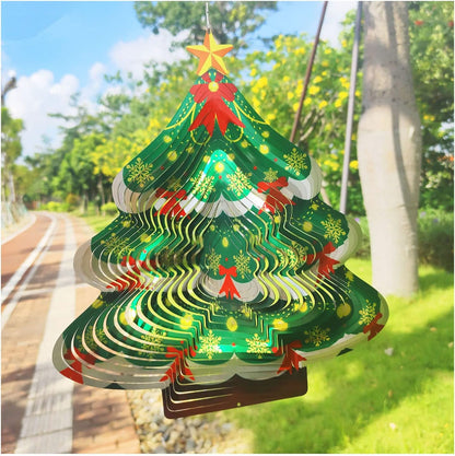 Christmas 3D Wind Spinners Ornament, 12in Large Stainless Steel Outdoor Christma Tree for Winter Indoor Garden Yard Crafts Ornaments Decoration(Chrismas Tree)
