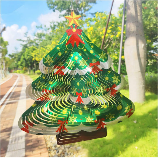 Christmas 3D Wind Spinners Ornament, 12in Large Stainless Steel Outdoor Christma Tree for Winter Indoor Garden Yard Crafts Ornaments Decoration(Chrismas Tree)