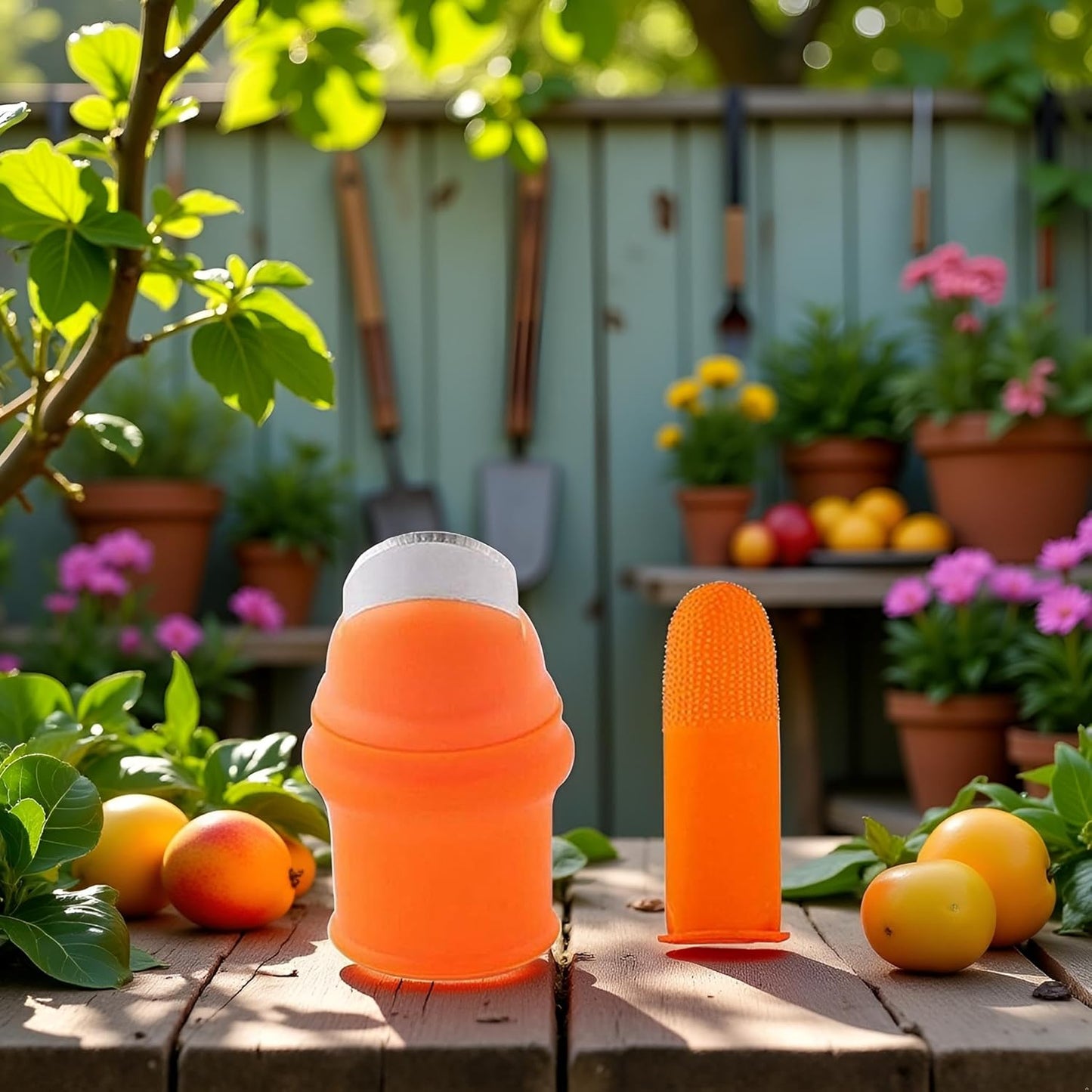 1Set Orange Gardening Silicone Thumb Knife with Finger Cots Thumb Knife Picker for Fruits (5.3x2.7cm)