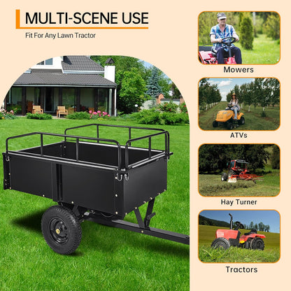 750 LBS Heavy Duty ATV Trailer Tow Behind Steel Dump Cart, 15 Cu. Ft Garden Utility Trailer with Removable Sides & Rear Hitch for Riding Lawn Mower Tractor, Black
