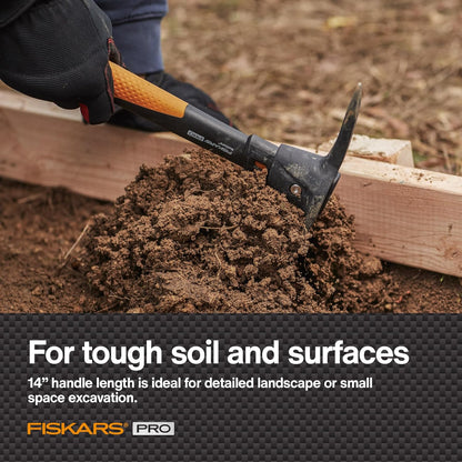Fiskars IsoCore Pickaxe Mattock with Shock-Absorbing Handle, Dual-Head Tool for Roots & Rocks, 1.5 lb