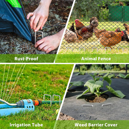 Landscape Staples 8 Inch, 100 Pack 8 Gauge Galvanized Garden Staples U-Shaped Landscape Stakes, Heavy Duty Ground Stakes for Outdoor Decorations, Weed Barrier Fabric, Irigation Tubing, Tent