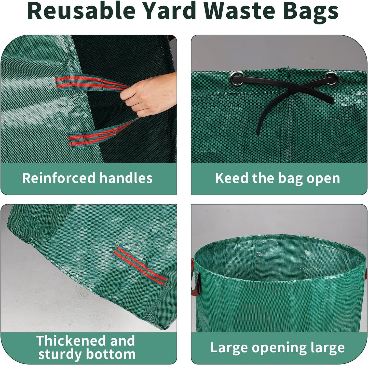 2 Pack Yard Waste Bags 53 Gallon Lawn and Leaf Bags, Reusable Heavy Duty Garden Bags for Collecting Leaves, Waste Container for Clean Up Outdoor Debris Leaves Grass Clippings