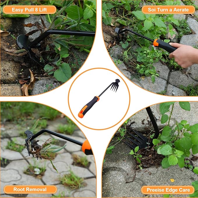 2 Pcs Weeder Puller Tool, Hand Weeder Puller Dual-Action 4-Claw Weeder with Ergonomic Grip Garden Tool for Efficient Root Removal Precision Weeder Extraction Ideal for Garden Enthusiasts