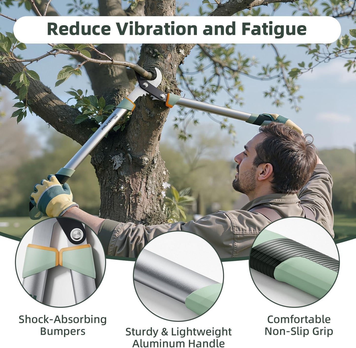 PrunePro Loppers for Tree Trimming Branch Cutter Heavy Duty Tree Pruner Rust Resistant Sharp Steel Blade Tree Limb Trimmer