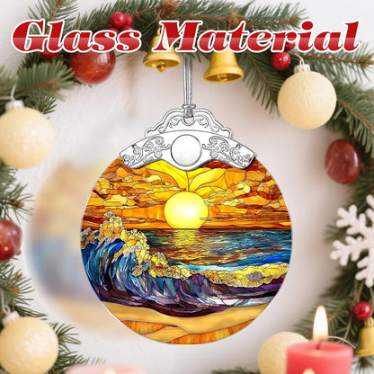 Stained Glass Ornament, Christmas Ornaments, Christmas Decorations for Tree, Holiday Ornament, Gifts for Nature Lovers, Holiday Party Gifts, Gift Ideas & Xmas Gift - Waves on The Beach