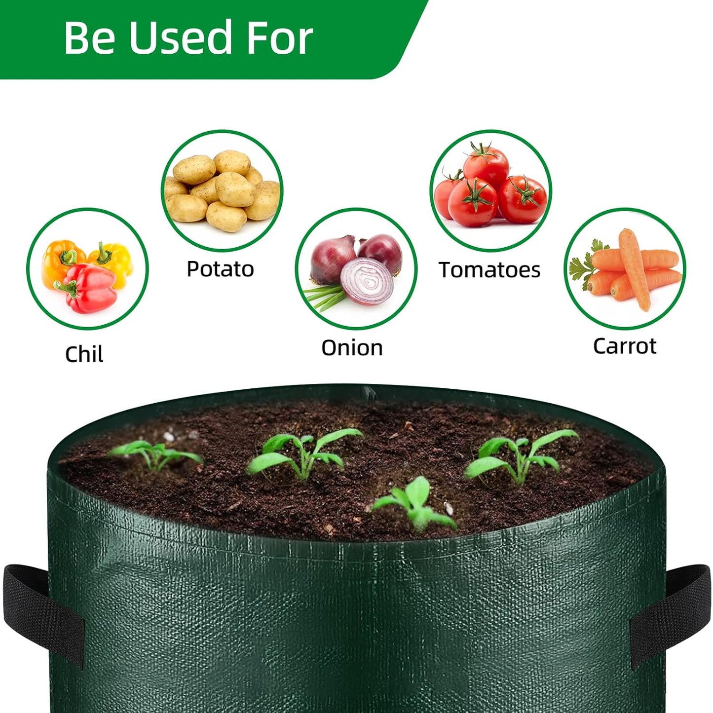 10 Gallon 8-Pack Grow Bags, Durable PE Fabric Pots with Flap and Handles, Green Planter Bags for Potato Vegetables Flowers Herbs Garden Outdoor, 17.7''x13.8'' Large for All Plants Growing