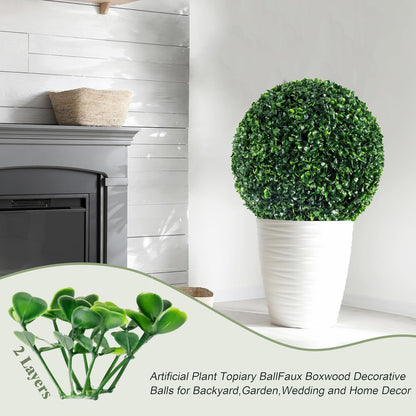 Ogrmar 2 PCS 13.7 inch 2 Layers Artificial Plant Topiary Ball Faux Boxwood Decorative Balls for Backyard, Balcony,Garden, Wedding and Home Décor (13.7 Inch)