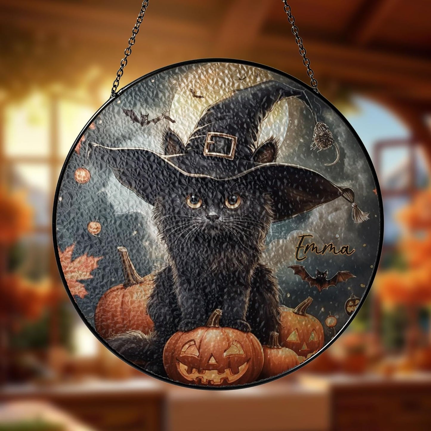 Custom Cat Portrait Stained Glass Window Hanging Light Catcher, Pet Memorial Stained Glass Photo, Cat Memorial Gift Pet Loss Gift