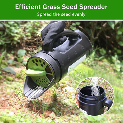 Hand held Spreader, Seed Spreader for Ice Melt, Grass Seed, Fertilizer Lawn and Garden. Multiple Adjustable Opening Sizes for Salt,Ice Melt, Up to 80 Oz