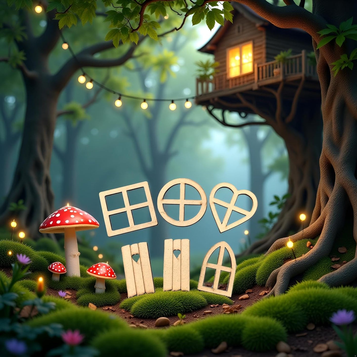 12Pcs Brown Wooden Fairy Garden Door,Blank Doors Fairy House Door and Windows Ornaments Tree Statues for Tree Trunk Yard Decoration Miniature Garden Buildings and Structures