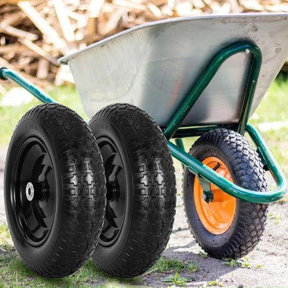 14.5" Flat Free Wheelbarrow Wheels and Tires, 3.50-8" Flat-Free Solid Tire with 5/8" Axle Bore Hole for Wheelbarrow Lawn Mover Trolley Dolly Go Kart Replacement