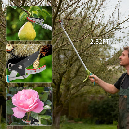 GARTOL Cut & Hold Long Reach Pole Pruner, 32 Inch Lightweight Tree Trimmer Long handle Pruner, Cuts up to 1/2 Inch, One-Hand Use Garden Pruning Shears for Branches Trimming, Fruit Picking