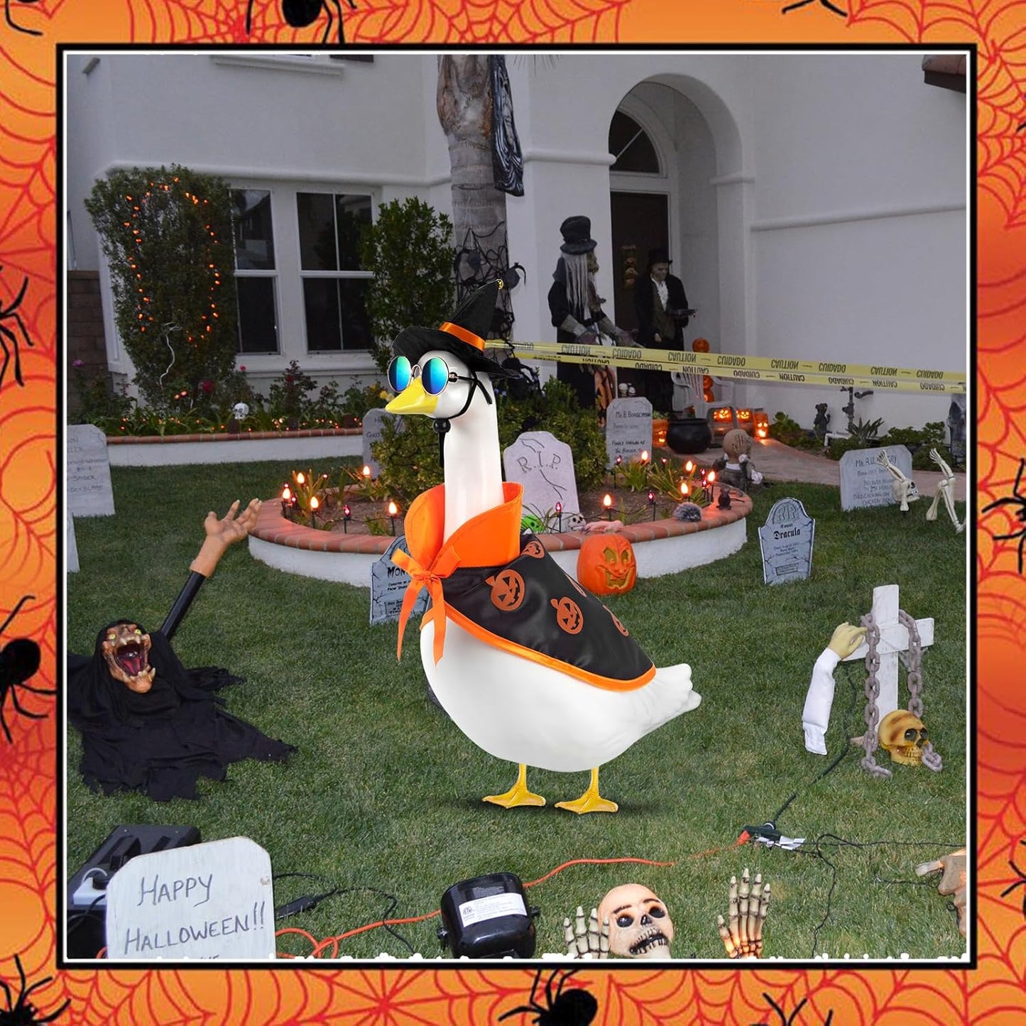 Halloween Goose Outfit and Fall Porch Goose Outfits with Hat & Sunglasses, Cement Plastic Goose Clothes Halloween Costume for 23" Geese Outdoor Patio Yard Lawn Duck Party
