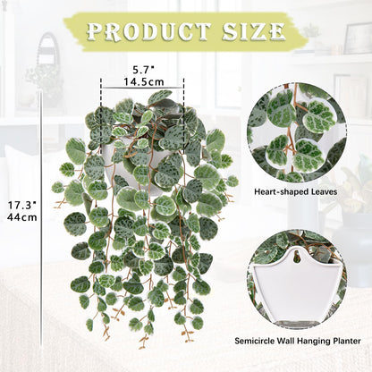 Briful Faux Hanging Plants Indoor 17'' Artificial String of Heart Plants with Semicircle Wall Mount Planter Faux Draping Vine Plants for Home Office Bathroom Hanging Decor (Green White)