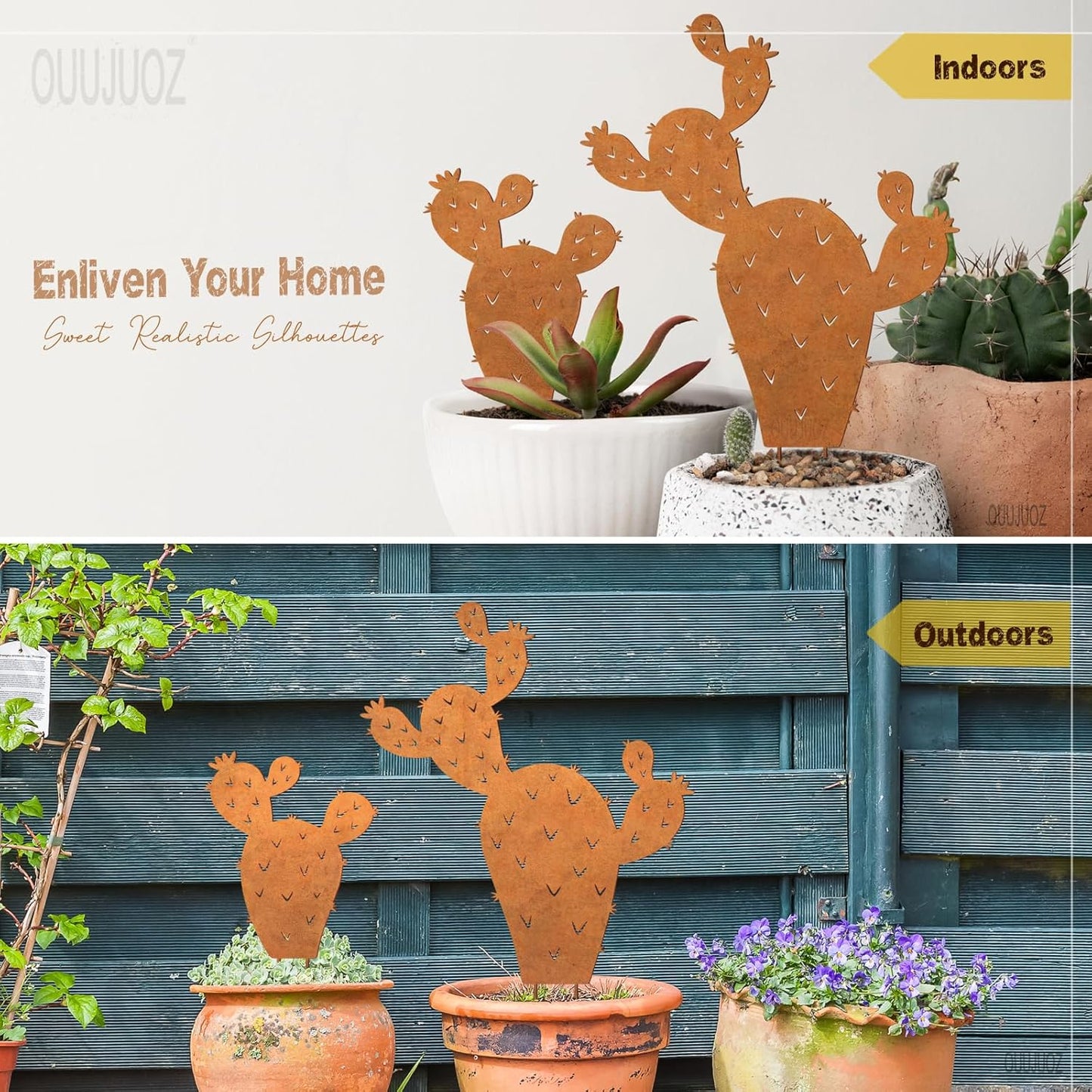 2pcs Metal Cactus Outdoor Decor,Desert Steel Yard Art, Metal Plants Prickly Pear Cactus,Lawn Decoration&Yard Art Outdoor and Garden Clearance Large