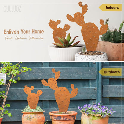 2pcs Metal Cactus Outdoor Decor,Desert Steel Yard Art, Metal Plants Prickly Pear Cactus,Lawn Decoration&Yard Art Outdoor and Garden Clearance Large