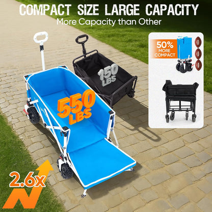 Old Bahama Bay 550lbs Extra Long 49" L Beach Wagon with Big Wheels with Brake for Sand, Collapsible Utility Beach Cart Heavy Duty Folding Wagon,Ideal for Outdoor Sand Camping Garden Pet