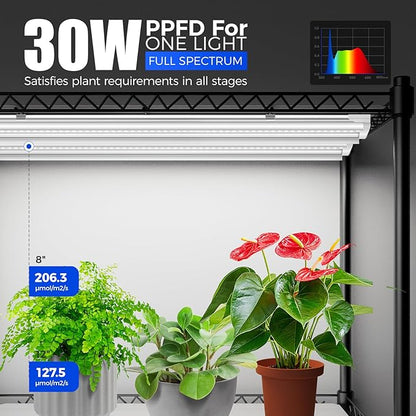 Barrina CX5Z Indoor Greenhouse with Grow Light, 6PCS 30W per Light Full Spectrum T8 Plant Lights, 4-Tier Portable Metal Plant Stand Tent and Thermometer for Seed Starting, 35.4x13.8x59IN