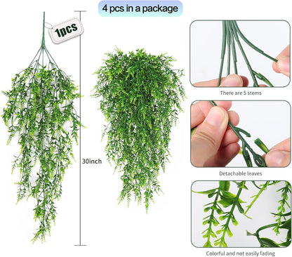 SJL Fake Lavender Vine Plant Artificial Hanging Wall Large Long Plants 4 Pack Faux Ivy Plastic Hanging Greenery Leaves UV Resistant Real Touch Decor for Indoor Outdoor Home Party (Green)