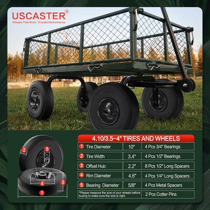 4.10/3.50-4 Tire and Wheel Flat Free,10-Inch Solid Wheel Replacement with 5/8 Extra 3/4 &1/2 Bearings,2.2" Offset Hub -Compatible with Hand Truck,Wheelbarrow,Dolly(Wave,Black)