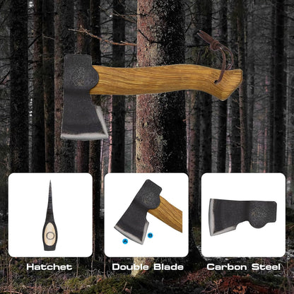 Prandi Segurin Hatchet 88 lb - Hickory Handle 11in with Leather String - Ideal for Camping, Travel and Bushcraft - Made in Italy