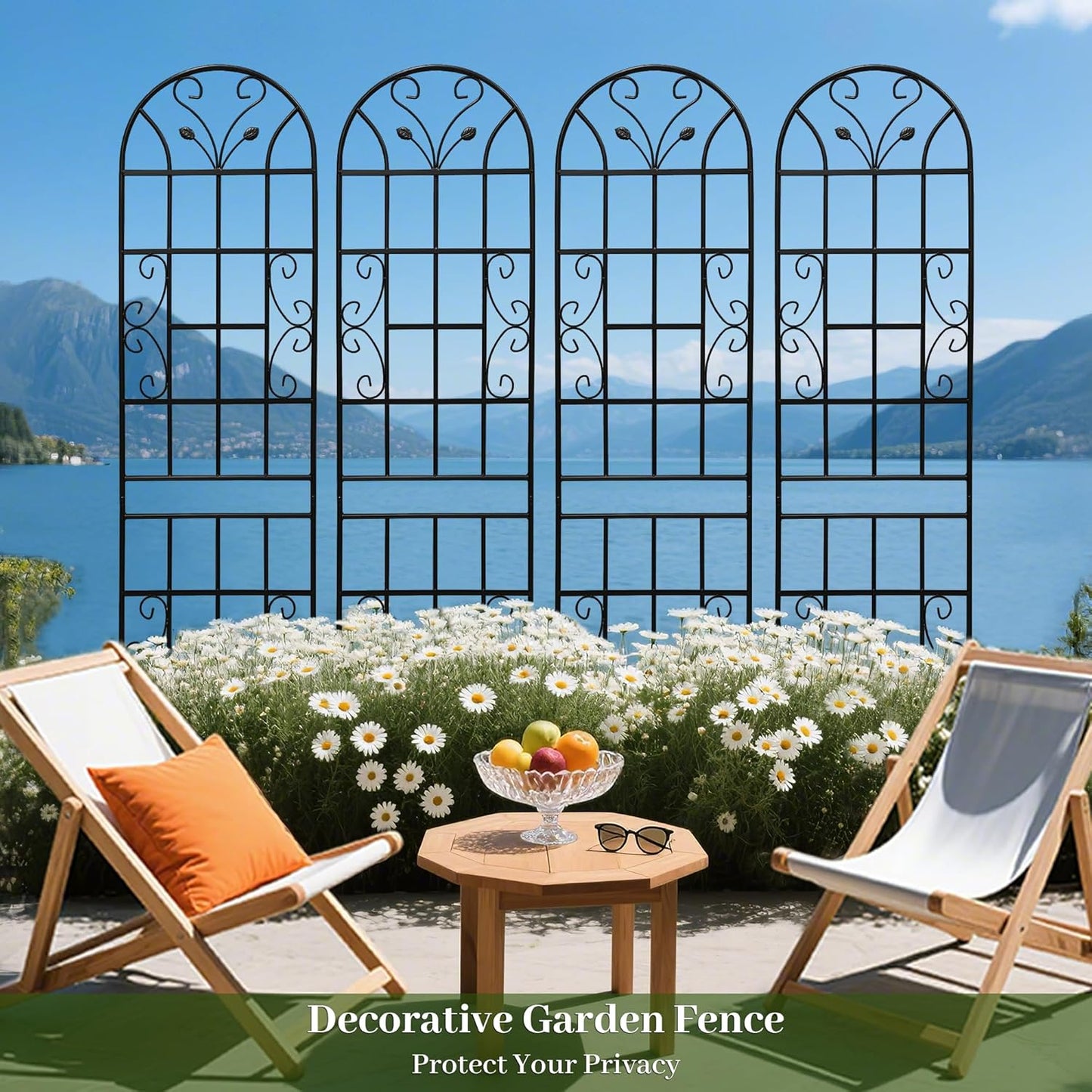 4 Pack Metal Garden Trellis 86.7" Tall Outdoor Climbing Plant Support for Roses, Flowers, Rustproof Durable Black Galvanized Tube, Lawn Garden Fence Decor Screen (4, Black curves-86.7" H)