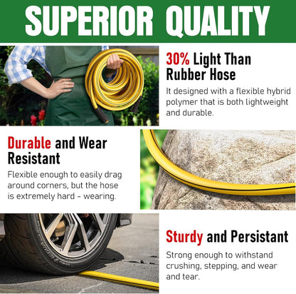 Heavy Duty Garden Hose 25ft x 5/8", NON-EXPANDABLE Flexible Water Hose for Outside, Kink Resistant Lightweight Hybrid Hose, Leakproof Rubber Hose for Outdoor, Yard, Car Wash, Garden